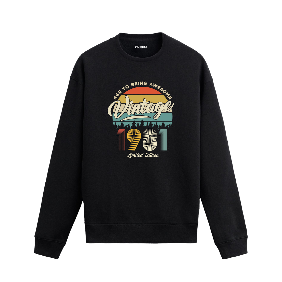 1981 yılı baskılı siyah retro vintage sweatshirt
