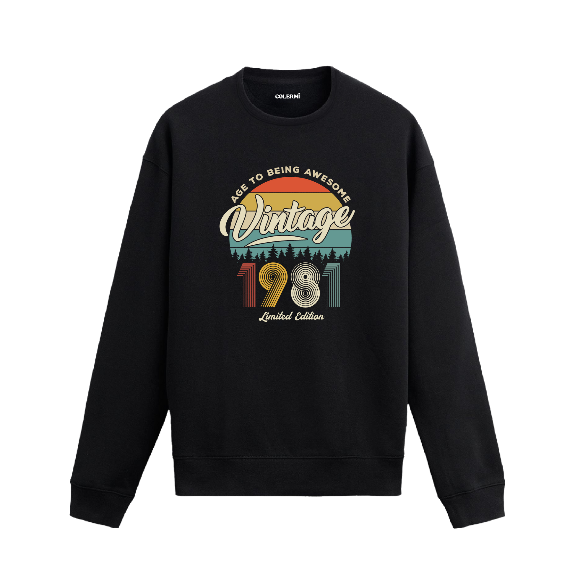 1981 yılı baskılı siyah retro vintage sweatshirt