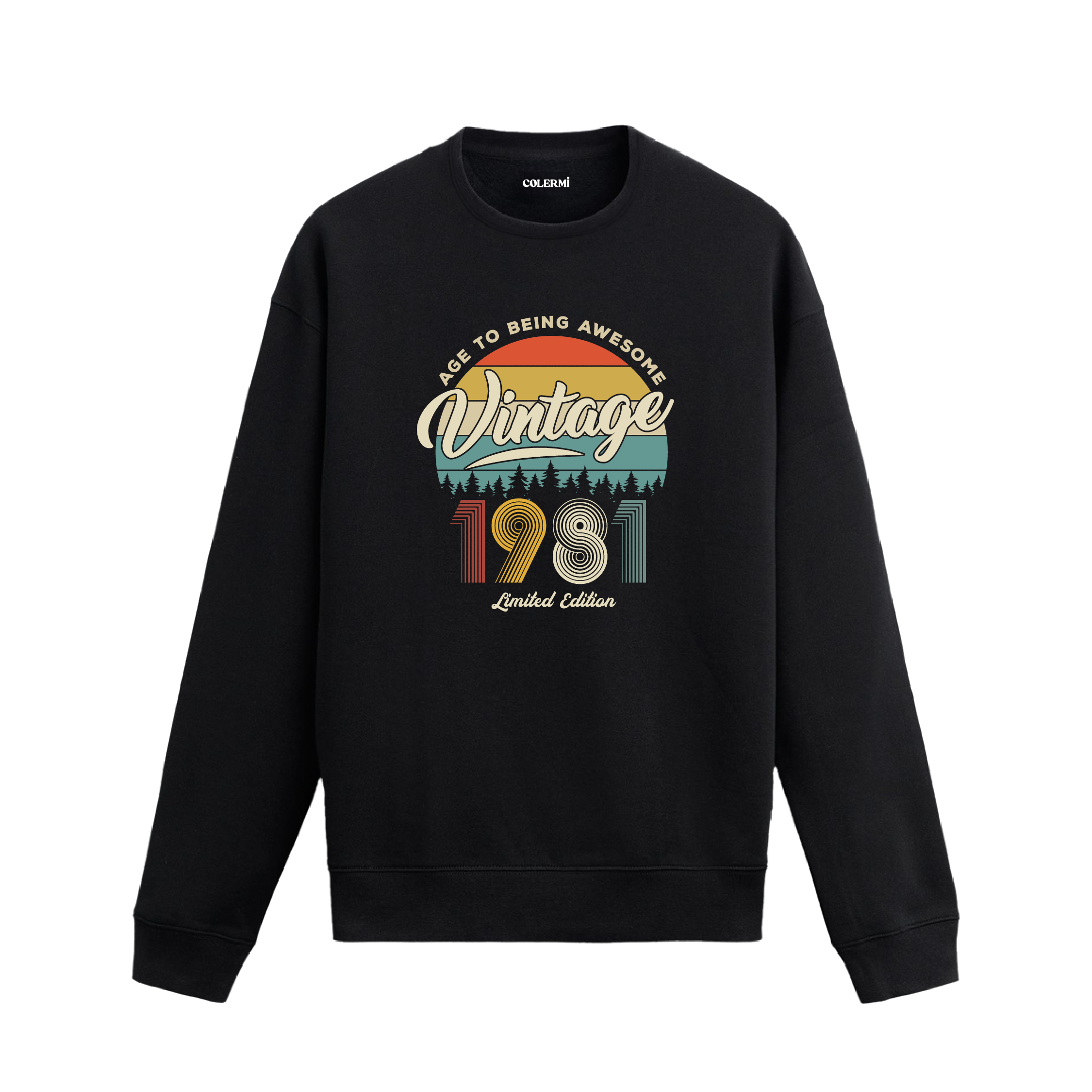 1981 yılı baskılı siyah retro vintage sweatshirt