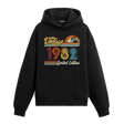 1982 doğum tarihli retro baskılı siyah vintage hoodie