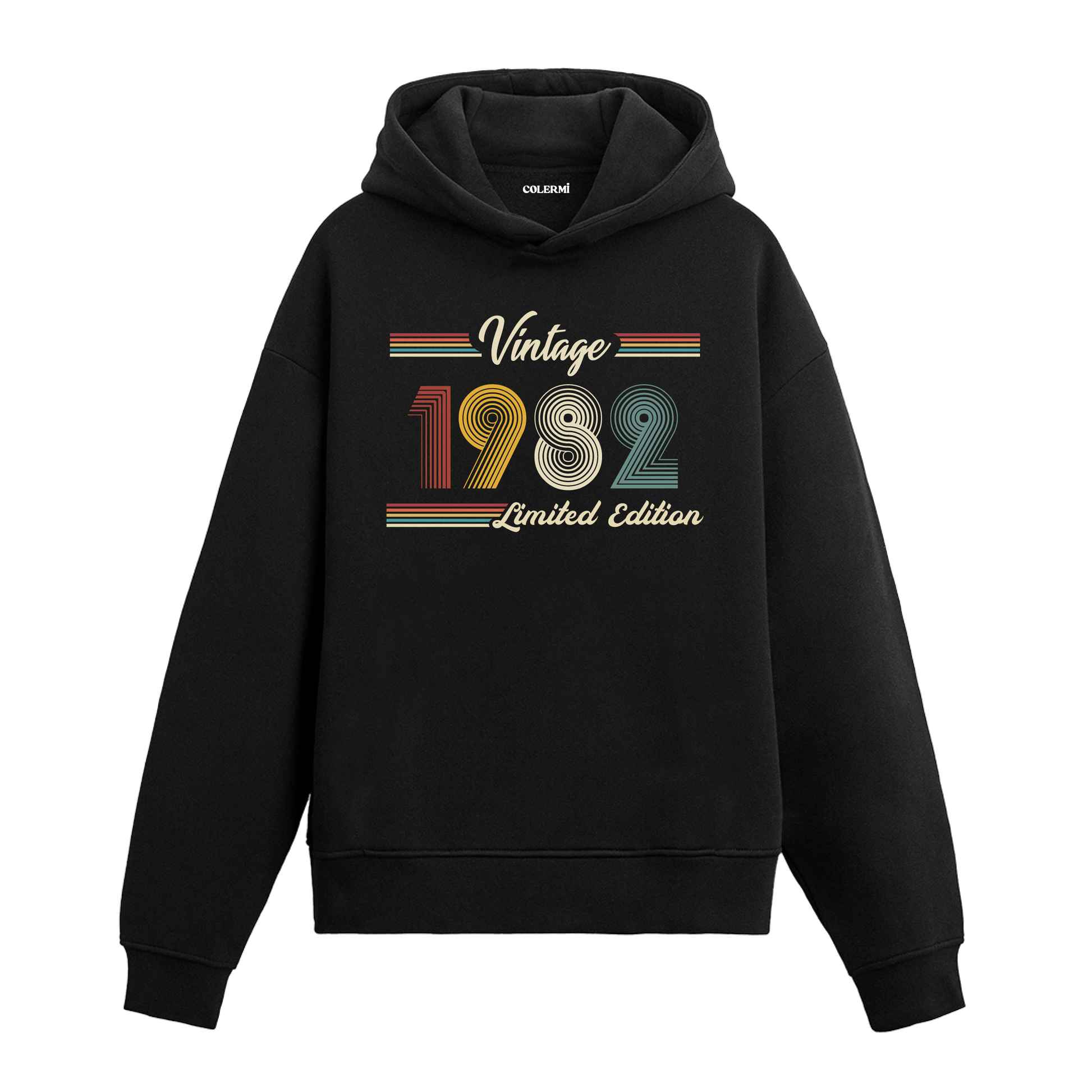 1982 doğumlu kişiler için tasarlanmış siyah klasik vintage hoodie