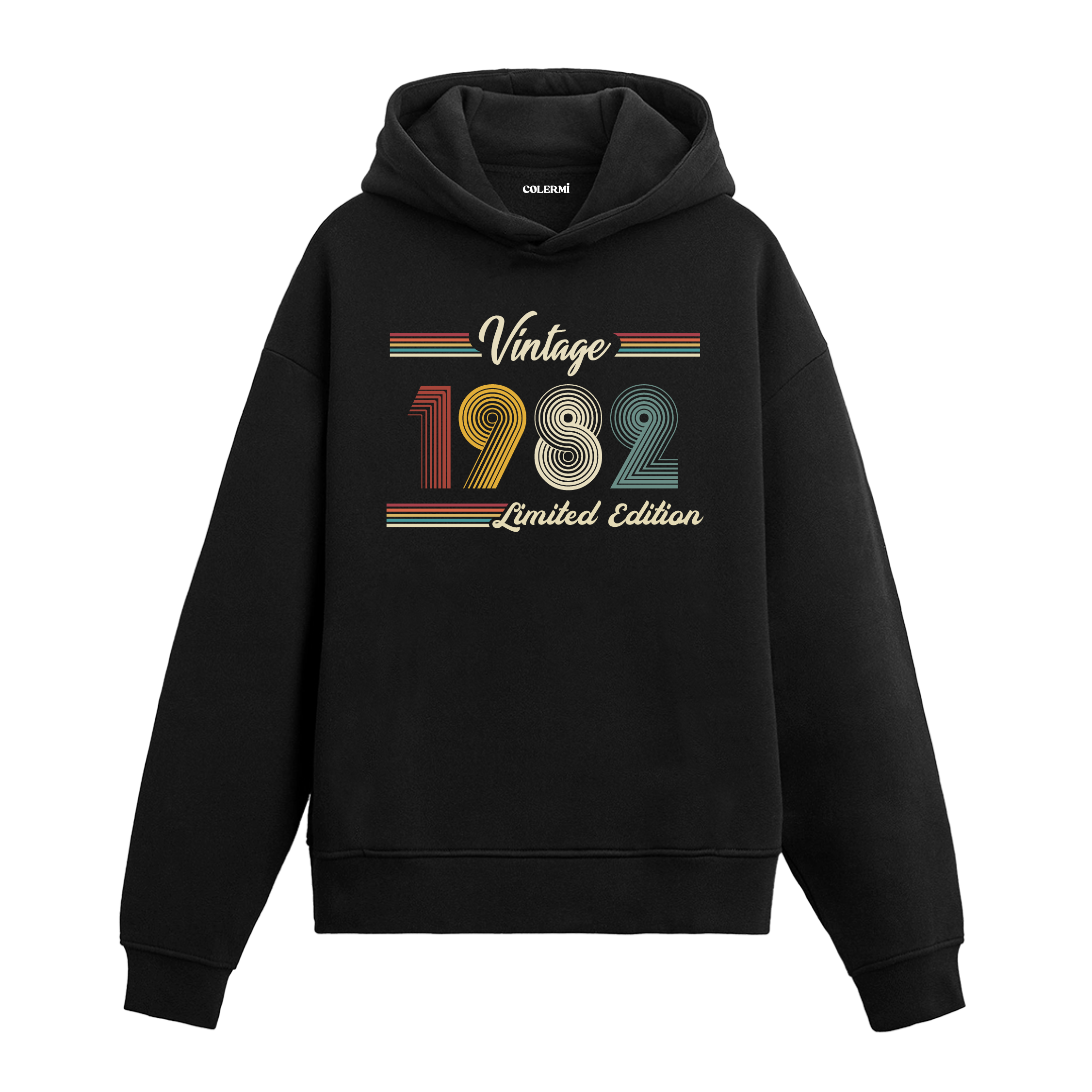 1982 doğumlu kişiler için tasarlanmış siyah klasik vintage hoodie