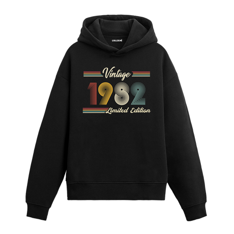 1982 doğumlu kişiler için tasarlanmış siyah klasik vintage hoodie