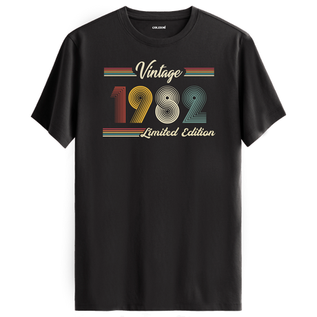 1982 yazılı klasik vintage retro tasarımlı antrasit tişört