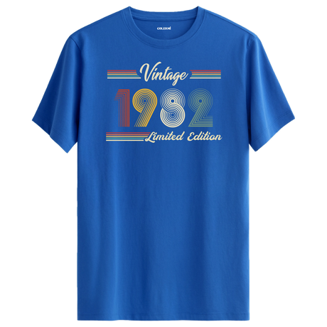 1982 yazılı klasik vintage retro tasarımlı mavi tişört