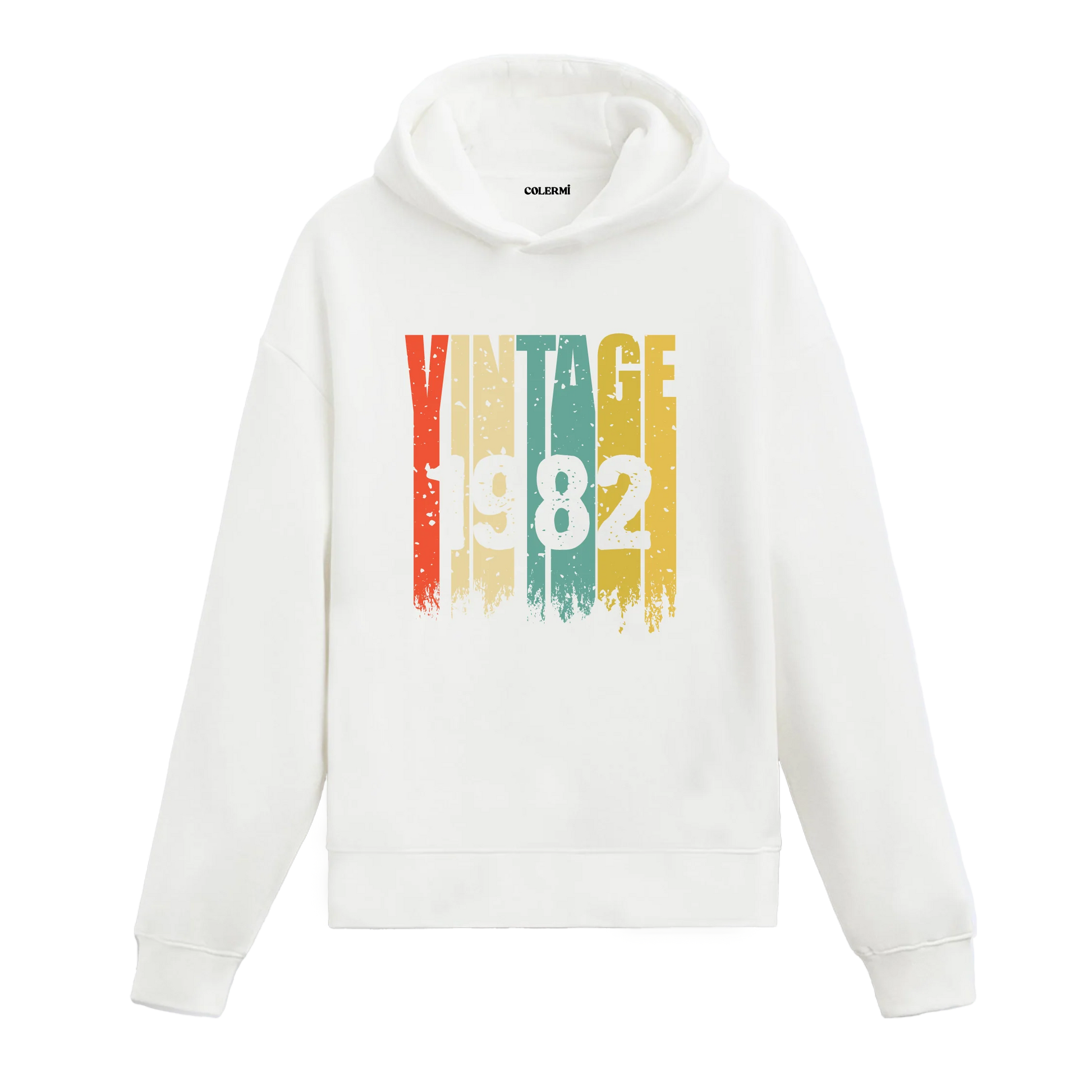 1982 doğumlu kişiler için retro tasarımlı beyaz Vintage Era hoodie