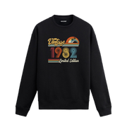 1982 Vintage sweatshirt, retro tasarım detaylı siyah sweatshirt