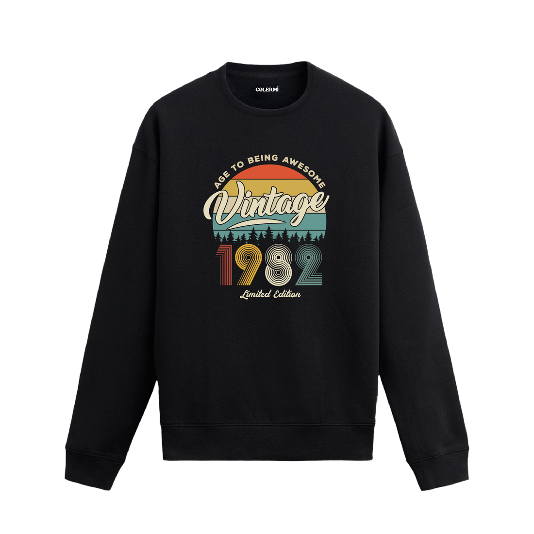 1982 yılı baskılı siyah retro vintage sweatshirt