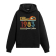1983 doğum tarihli retro baskılı siyah vintage hoodie