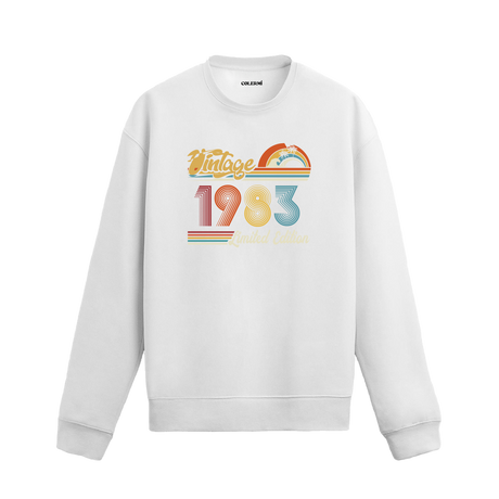 1983 Vintage sweatshirt, retro baskılı beyaz sweatshirt