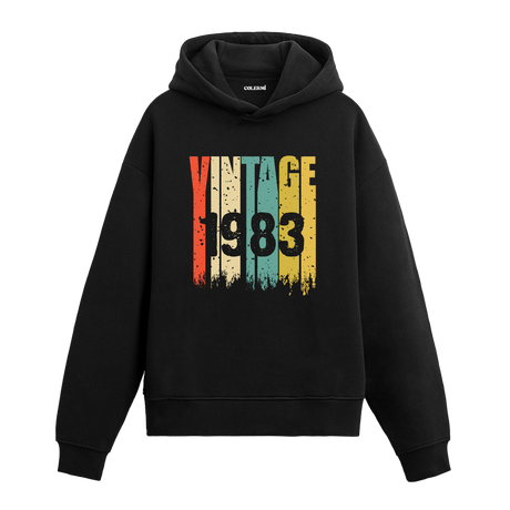 1983 doğumlu kişiler için tasarlanmış siyah Vintage Era hoodie