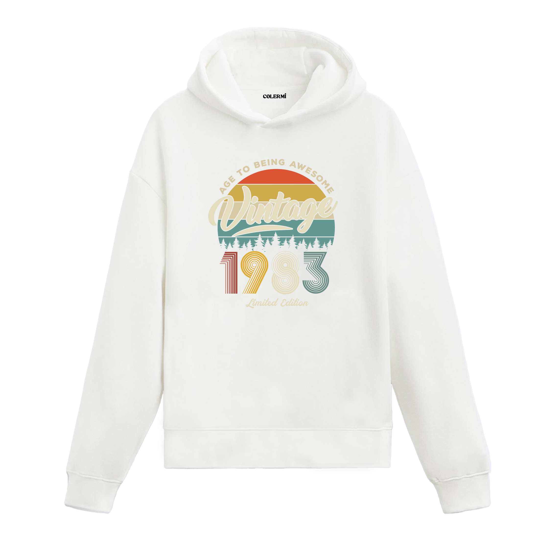 1983 Vintage Hoodie, retro baskılı siyah pamuklu nostalji hoodie.