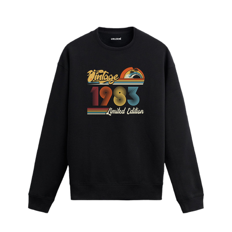 1983 Vintage sweatshirt, retro baskılı siyah sweatshirt