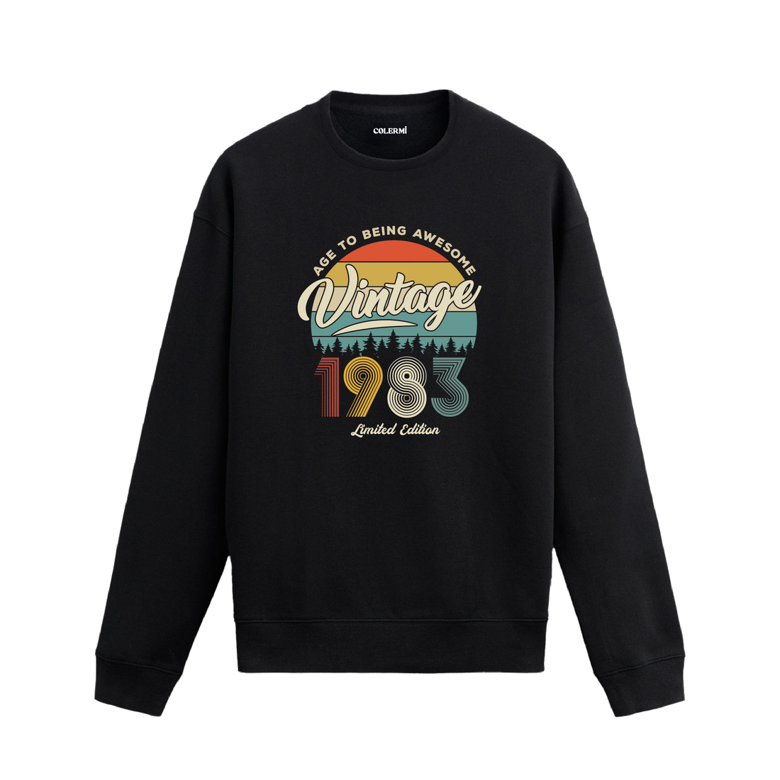 1983 yılı baskılı siyah retro vintage sweatshirt