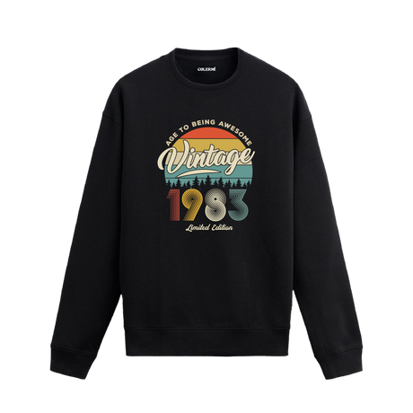 1983 yılı baskılı siyah retro vintage sweatshirt