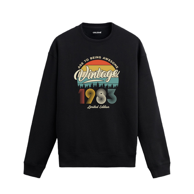 1983 yılı baskılı siyah retro vintage sweatshirt