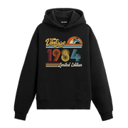 1984 doğum tarihli retro baskılı siyah vintage hoodie