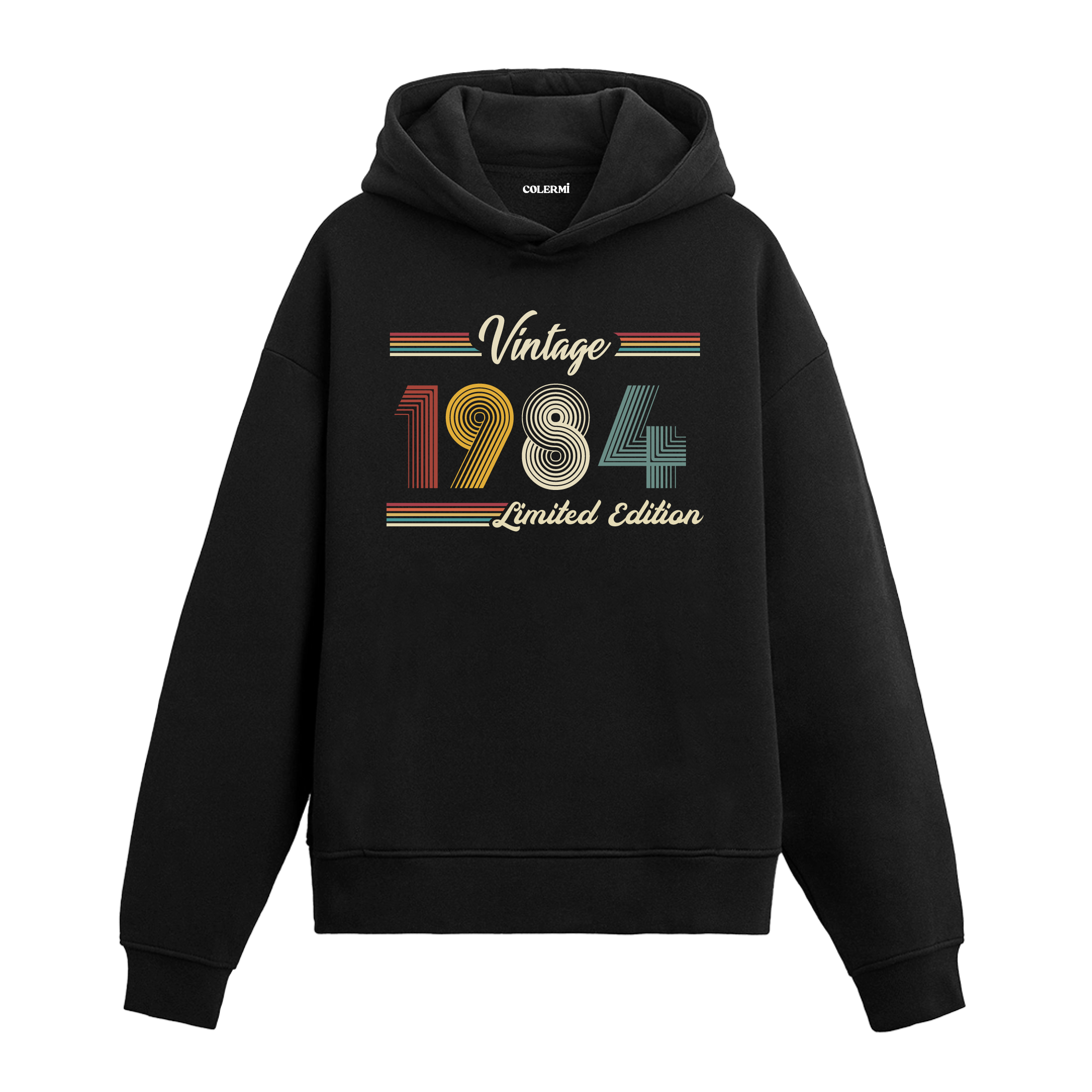 1984 doğumlu kişiler için tasarlanmış siyah klasik vintage hoodie