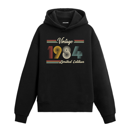 1984 doğumlu kişiler için tasarlanmış siyah klasik vintage hoodie