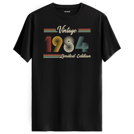 1984 yazılı klasik vintage retro tasarımlı siyah tişört
