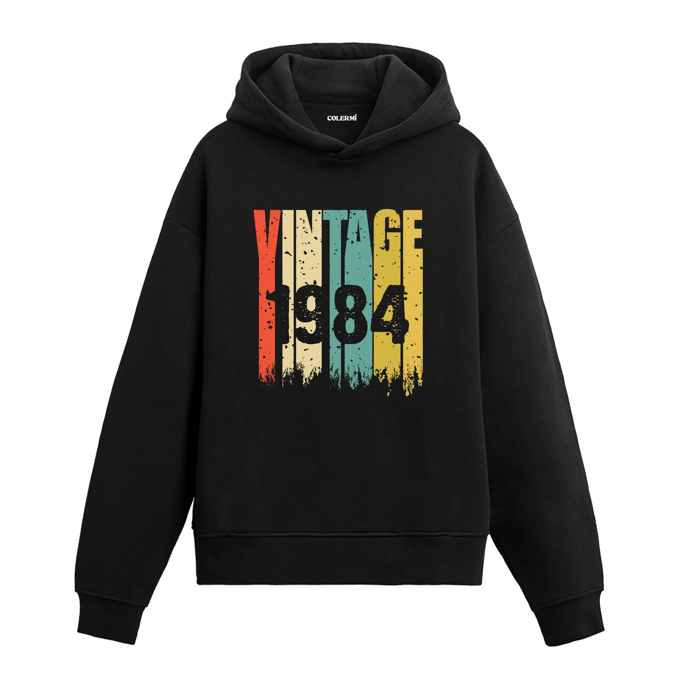 1984 doğumlu kişiler için retro tasarımlı siyah Vintage Era hoodie