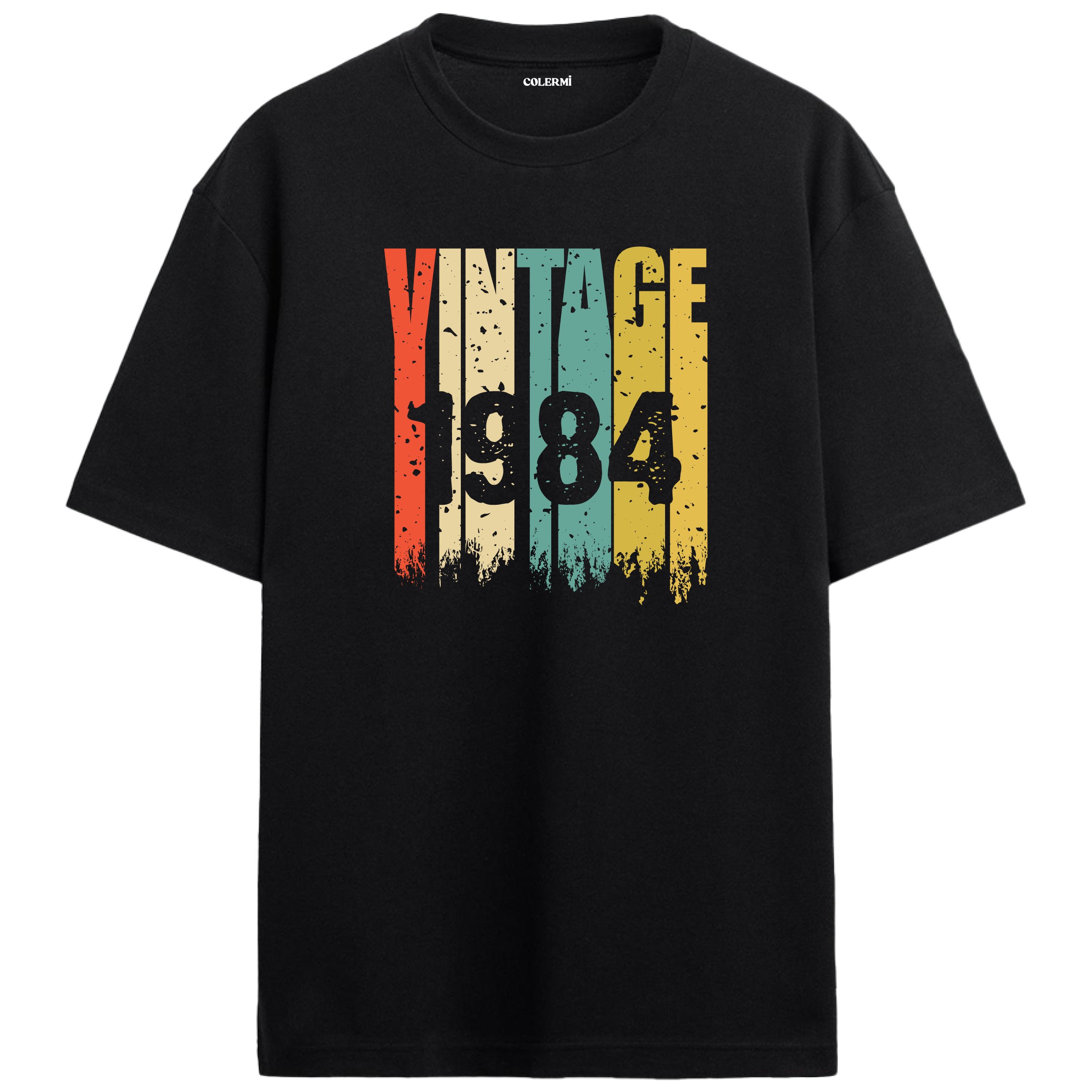 1984 Vintage Era siyah oversize tişört, retro baskısıyla nostaljik bir doğum günü hediyesi seçeneği sunar.