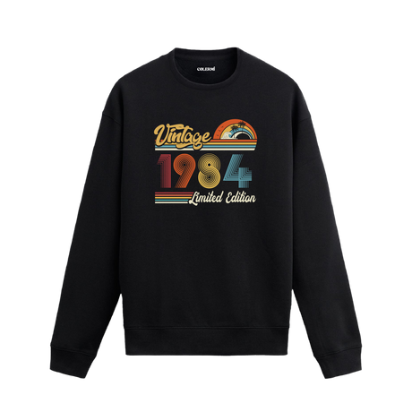 1984 Vintage sweatshirt, retro baskılı siyah sweatshirt