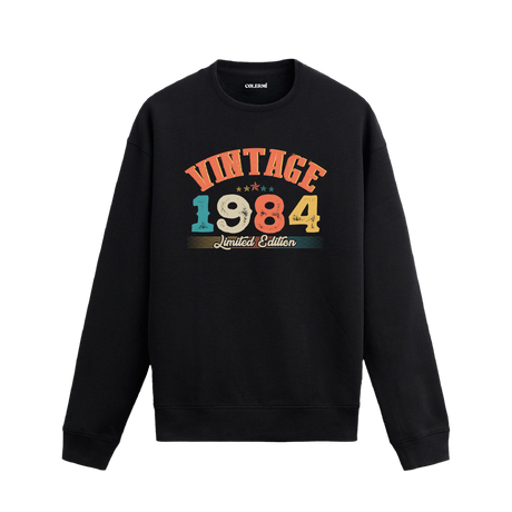 1984 yılına özel siyah Vintage Sweatshirt Echo, retro tasarım detaylı yıl baskılı sweatshirt modeli.