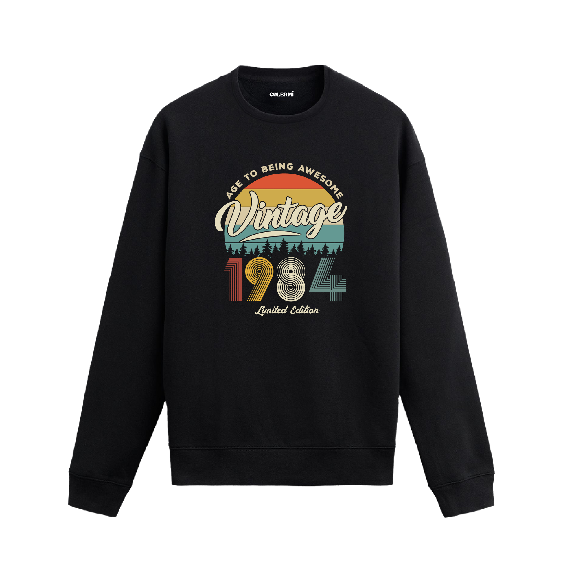 1984 yılı baskılı siyah retro vintage sweatshirt