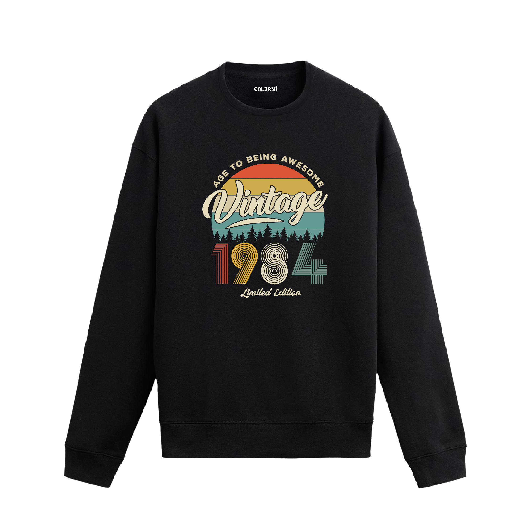 1984 yılı baskılı siyah retro vintage sweatshirt