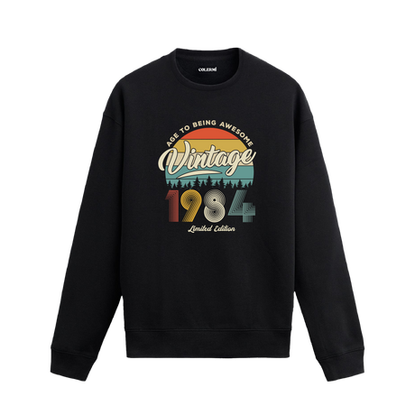 1984 yılı baskılı siyah retro vintage sweatshirt