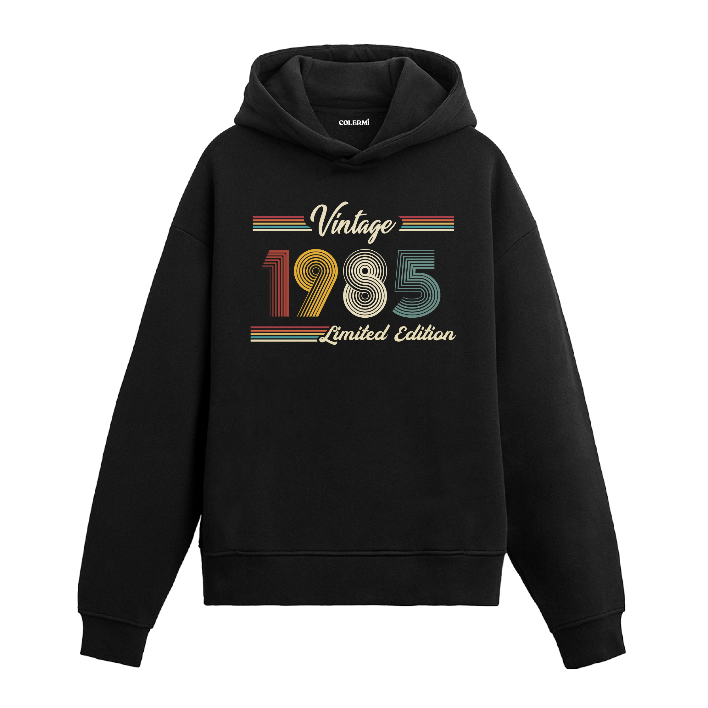 1985 doğumlu kişiler için tasarlanmış siyah klasik vintage hoodie