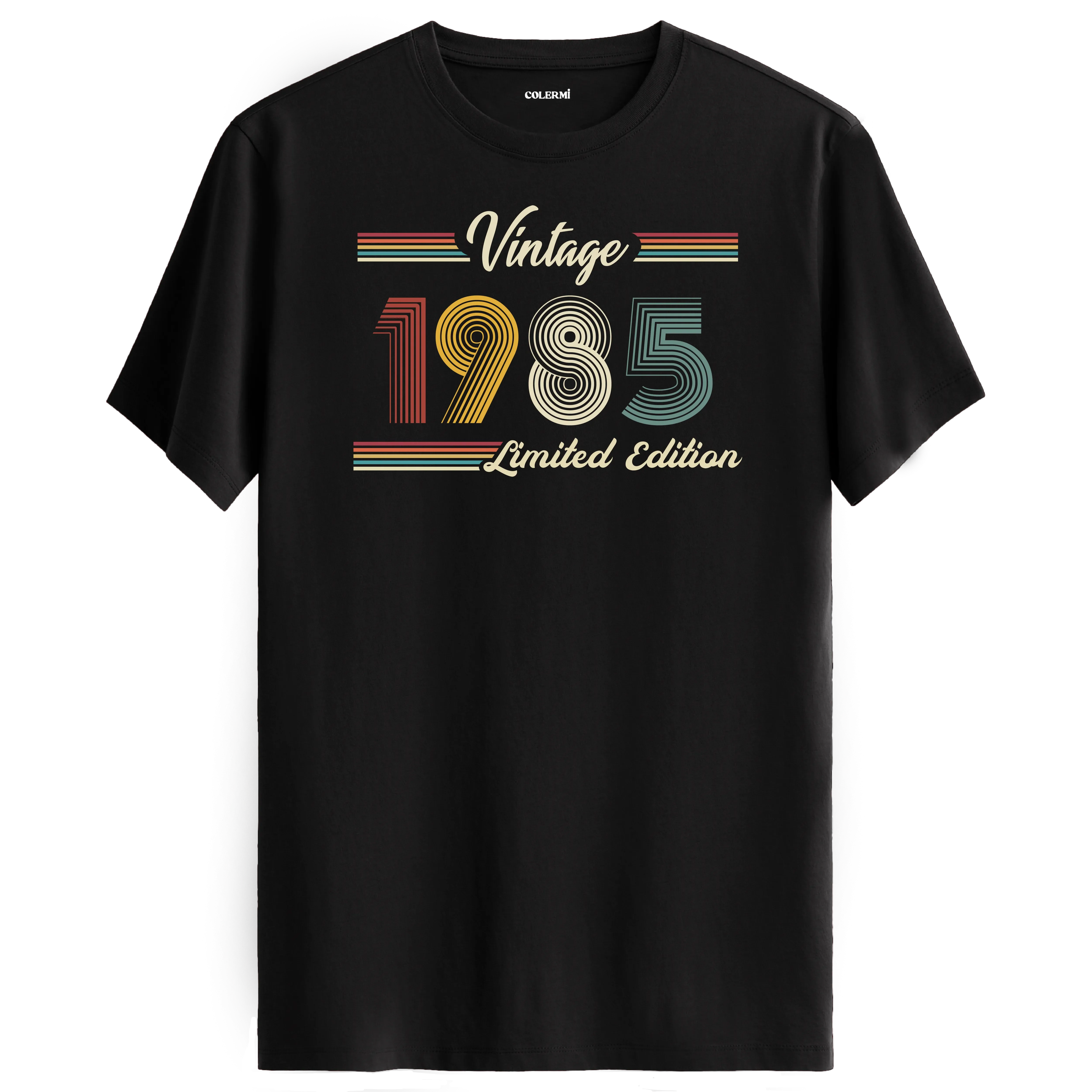 1985 yazılı klasik vintage retro tasarımlı siyah tişört