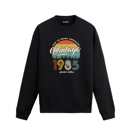 1985 yılı baskılı siyah retro vintage sweatshirt