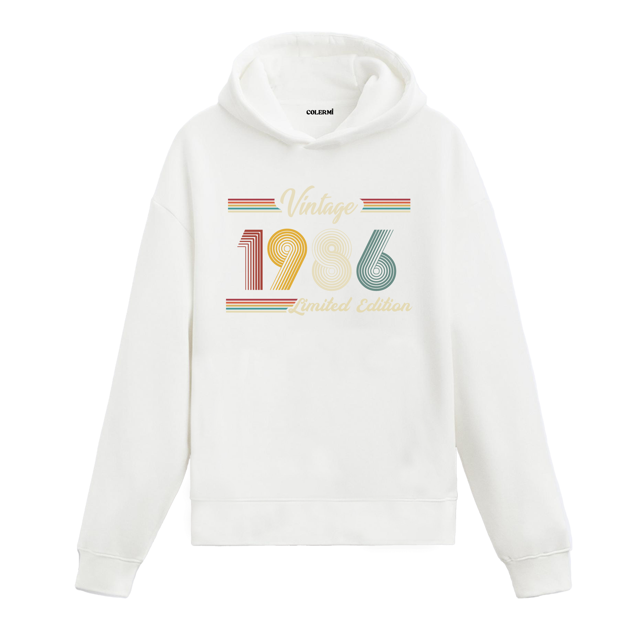 1986 doğumlu kişiler için tasarlanmış beyaz klasik vintage hoodie