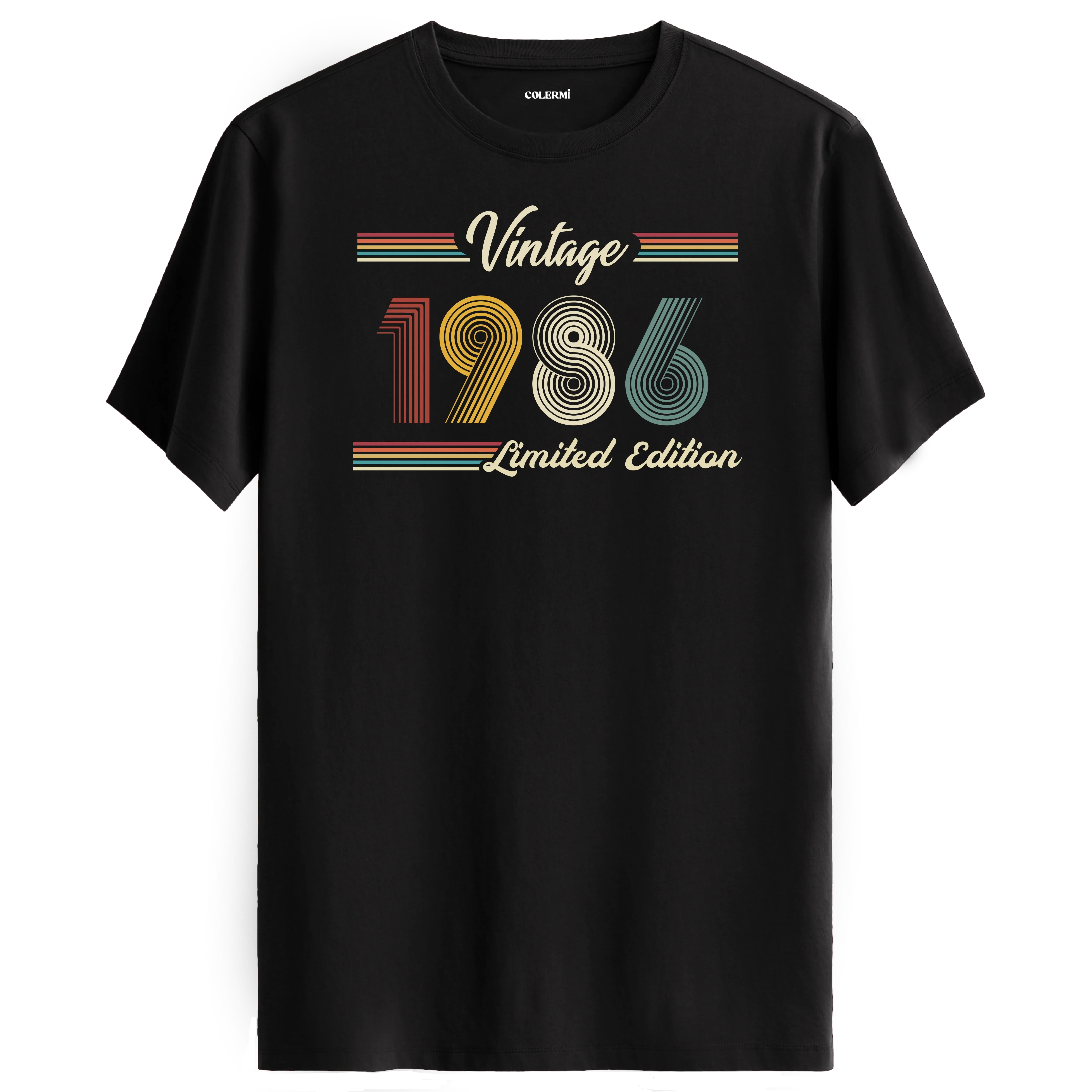 1986 yazılı klasik vintage retro tasarımlı siyah tişört