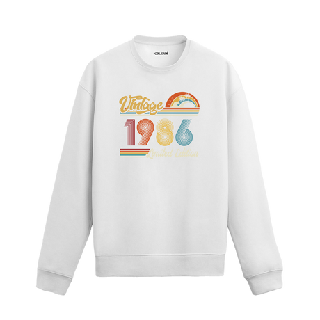 1986 Vintage sweatshirt, retro baskılı beyaz sweatshirt