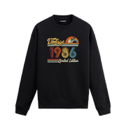 1986 Vintage sweatshirt, retro baskılı siyah sweatshirt