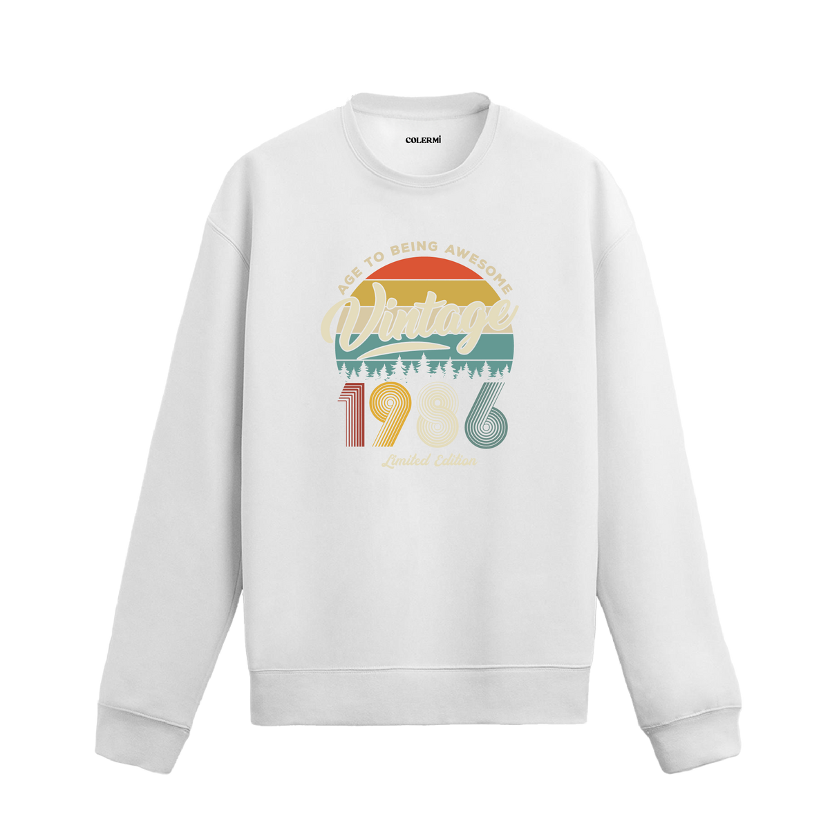 1986 yılı baskılı siyah retro vintage sweatshirt