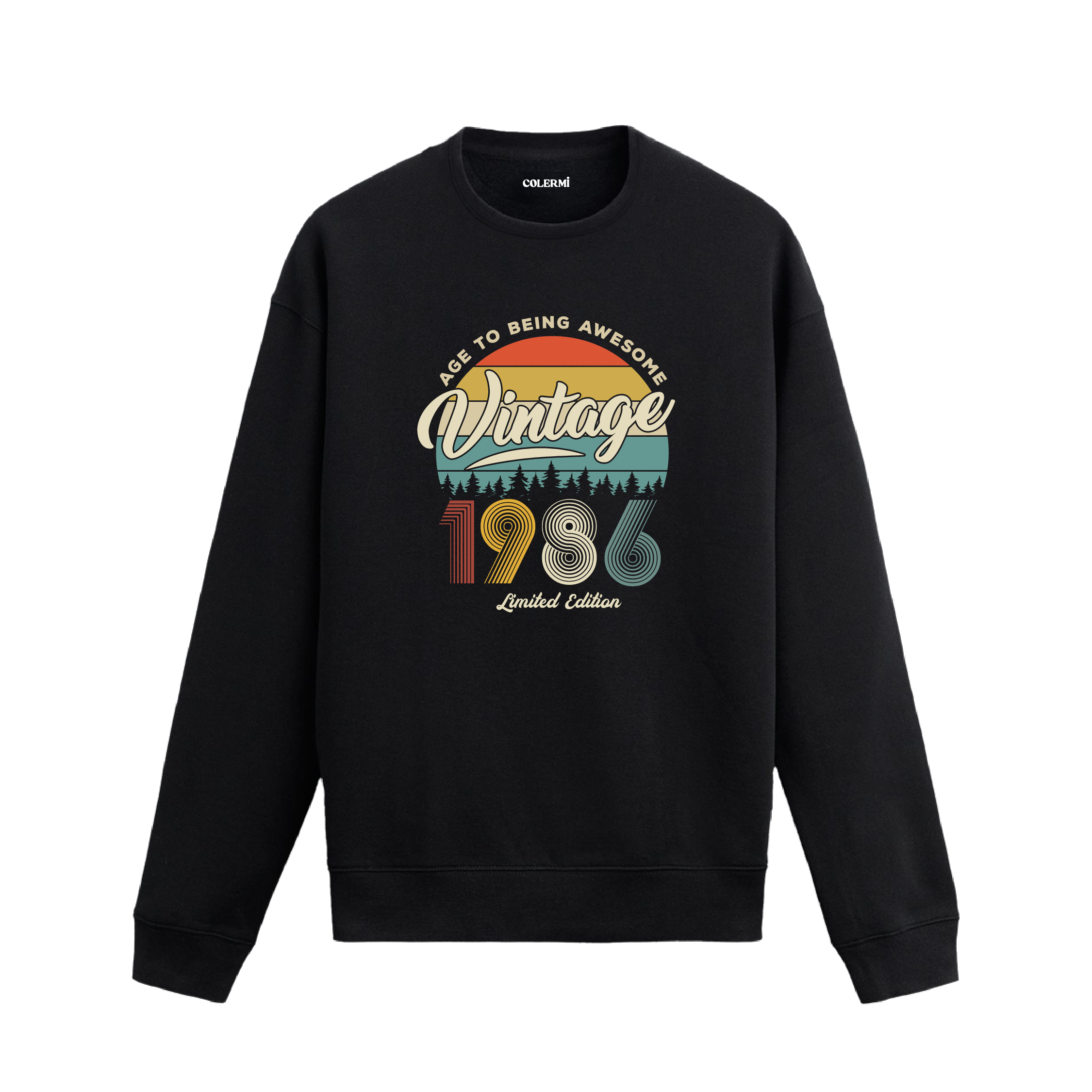 1986 yılı baskılı siyah retro vintage sweatshirt