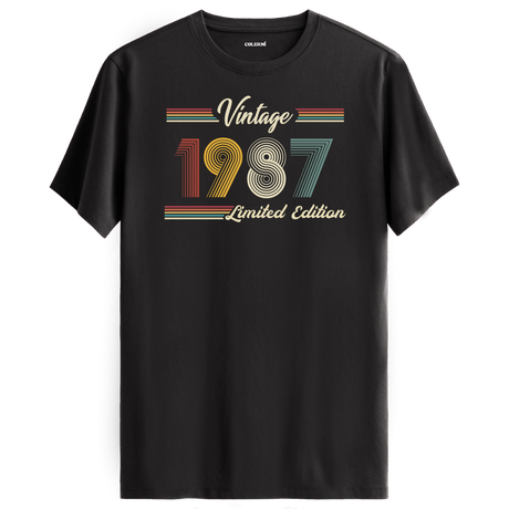 1987 yazılı klasik vintage retro tasarımlı antrasit tişört
