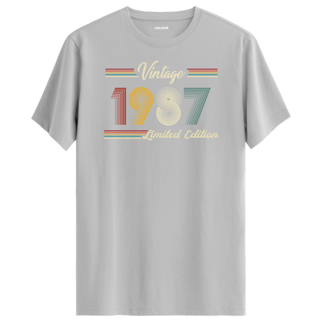 1987 yazılı klasik vintage retro tasarımlı gri tişört