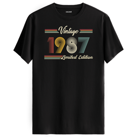1987 yazılı klasik vintage retro tasarımlı siyah tişört