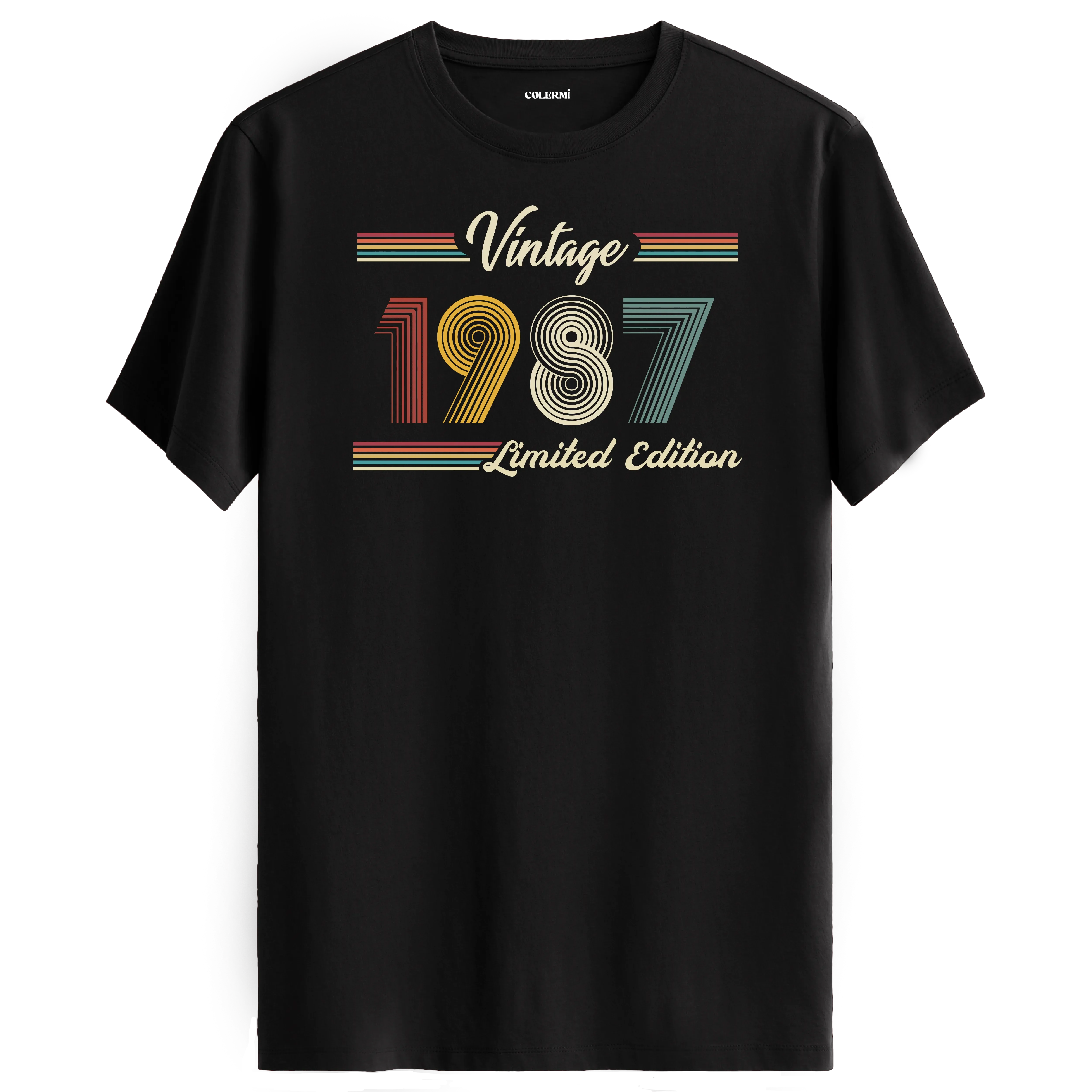 1987 yazılı klasik vintage retro tasarımlı siyah tişört