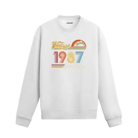 1987 Vintage sweatshirt, retro baskılı beyaz sweatshirt