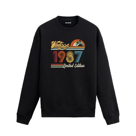 1987 Vintage sweatshirt, retro baskılı siyah sweatshirt