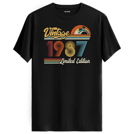 1987 Vintage siyah tişört, retro baskısıyla nostaljik bir doğum günü hediyesi seçeneği sunar.