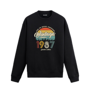 1987 yılı baskılı siyah retro vintage sweatshirt