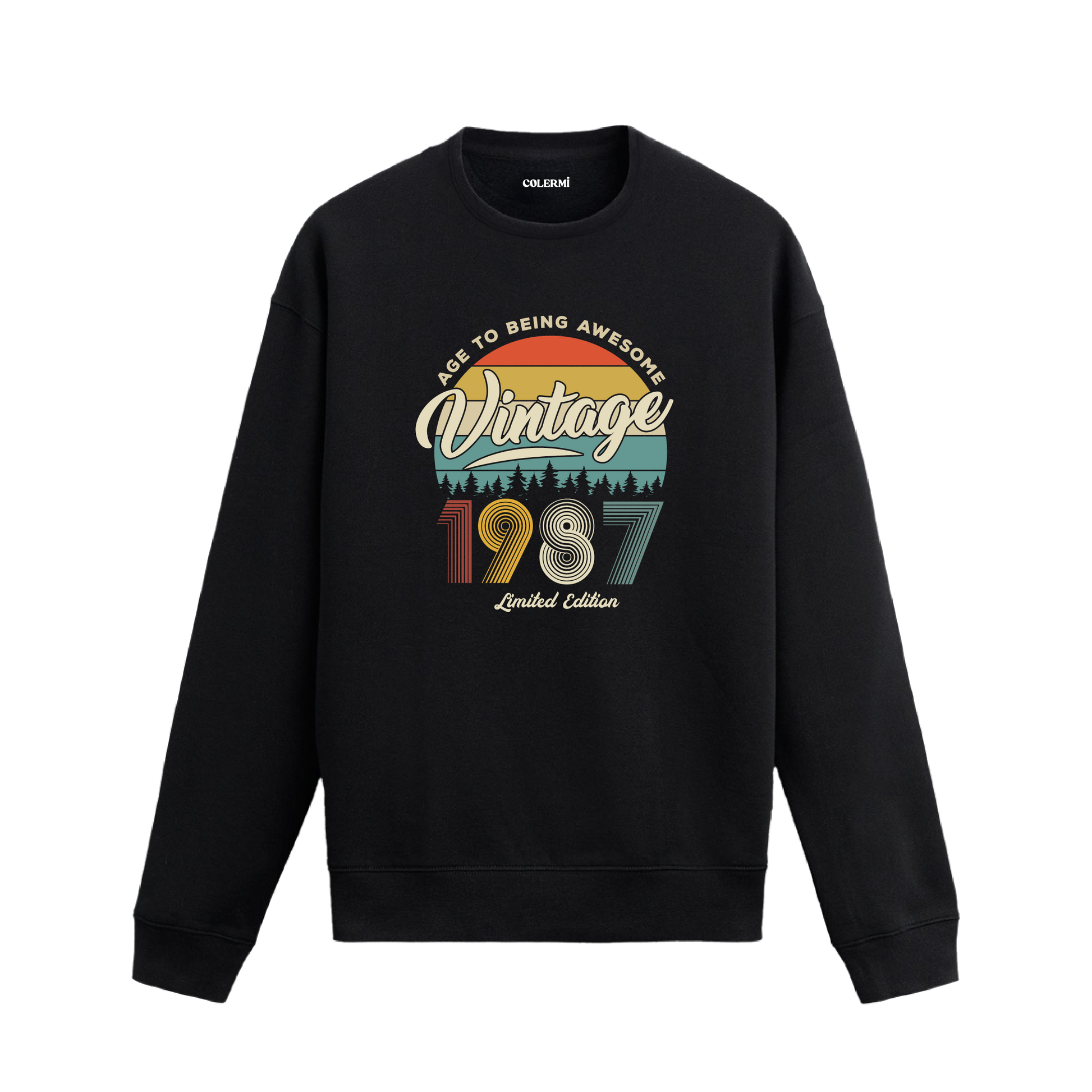 1987 yılı baskılı siyah retro vintage sweatshirt