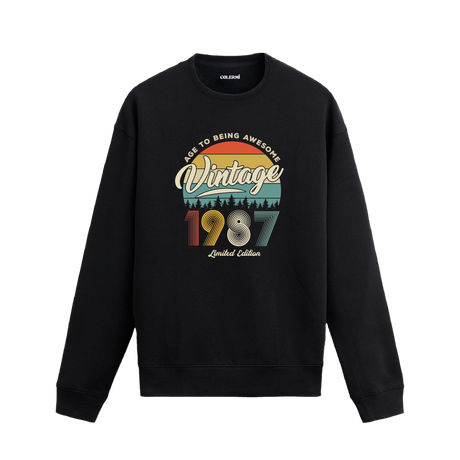 1987 yılı baskılı siyah retro vintage sweatshirt
